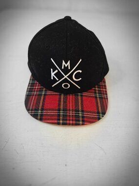 Bunker KCMO Black Top and Red Plaid Brim Baseball Cap Hat Snapback Kansas City